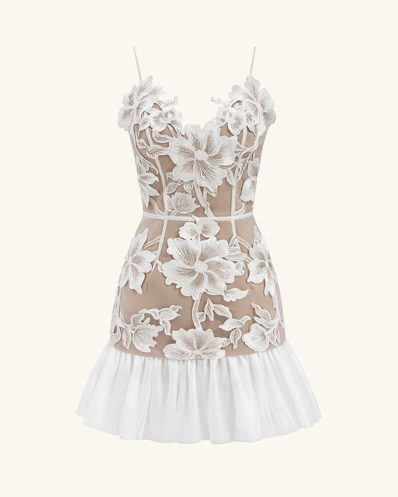 Floral Sling Mini Dress - White
