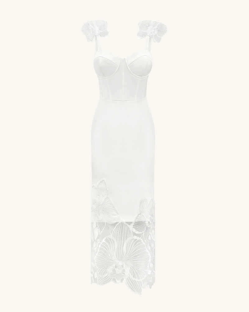 Orchid Embroidered Corset Dress - White