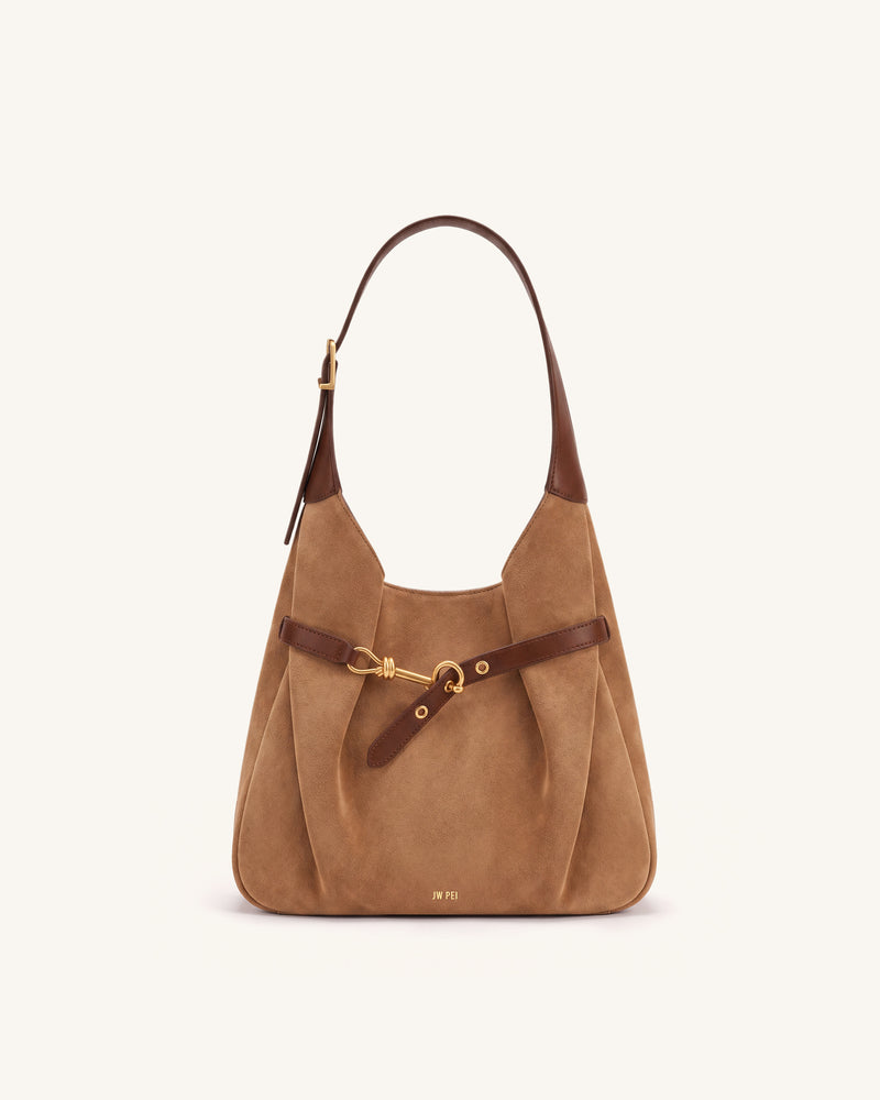 Alina Faux Suede Hobo Bag - Mocha Brown