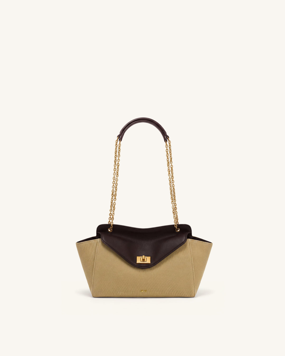 Lucia Envelope Chain Shoulder Bag - Dark Brown Canvas