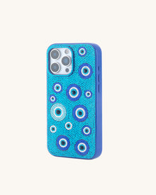 Evil Eye Artificial Crystal Embellished Phone Case - Blue