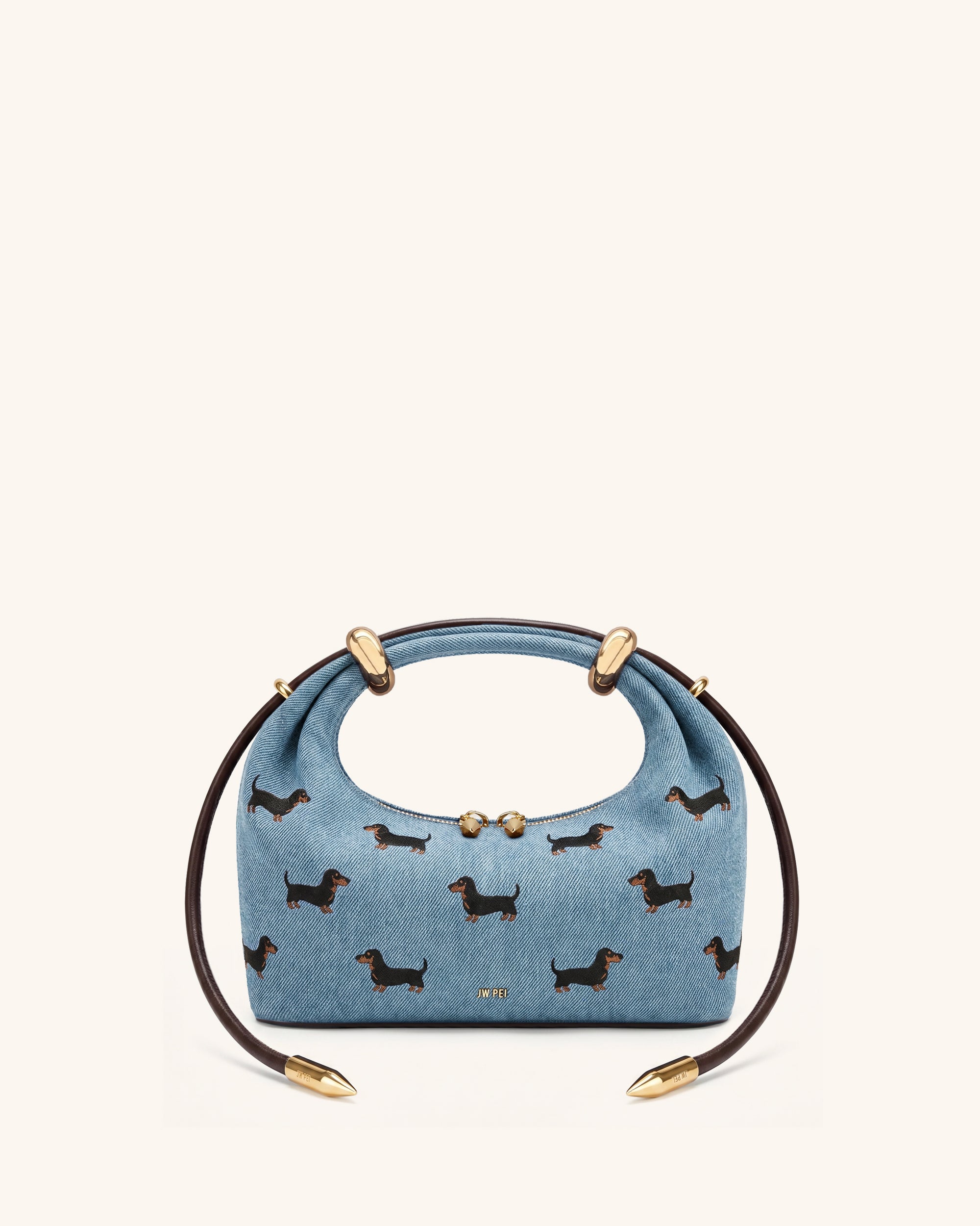 Ellie Embroidery Metal Ring Embellished Top Handle Bag - Vintage Blue Denim