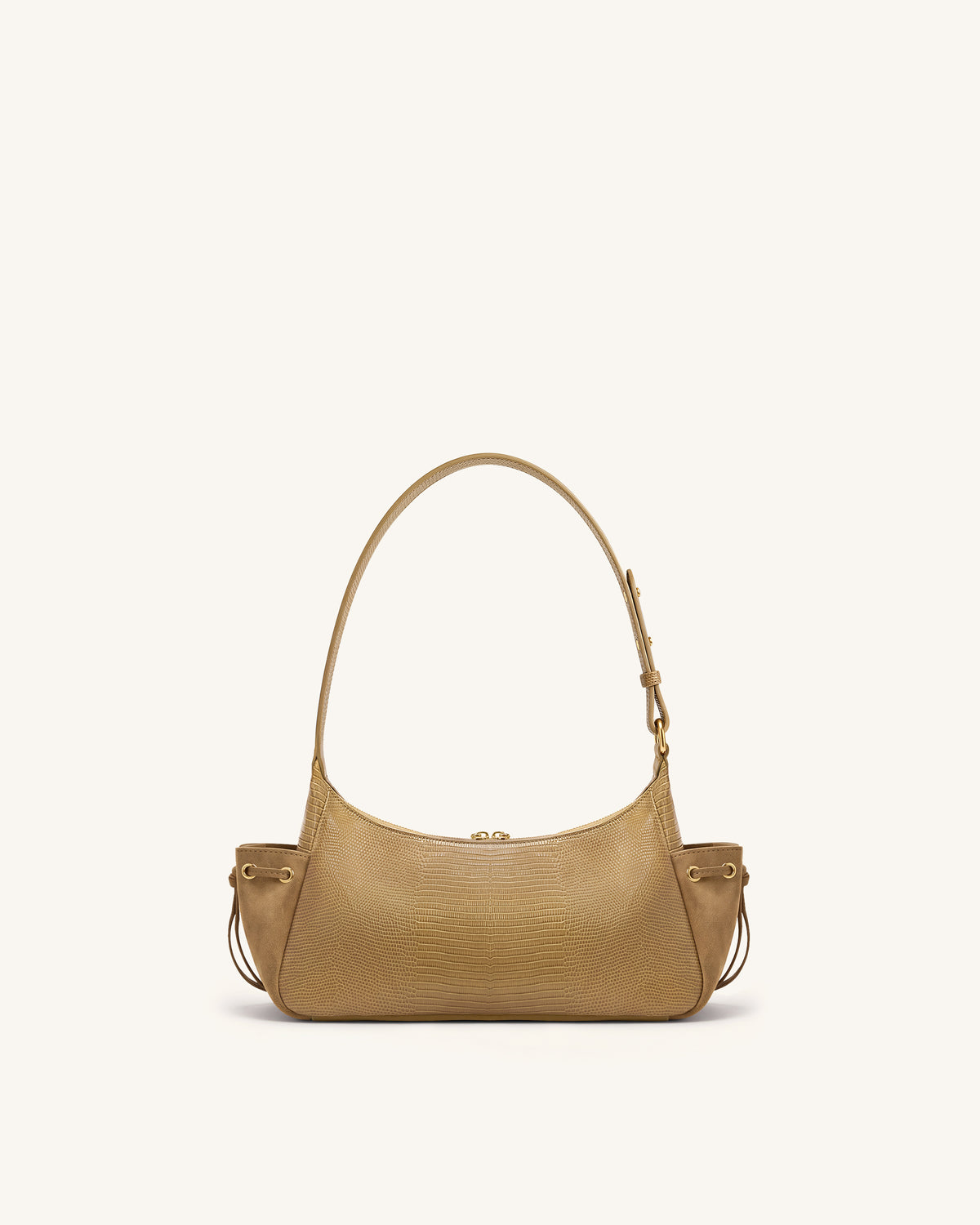 Corinne Lizard-Embossed Faux Suede Shoulder Bag - Khaki