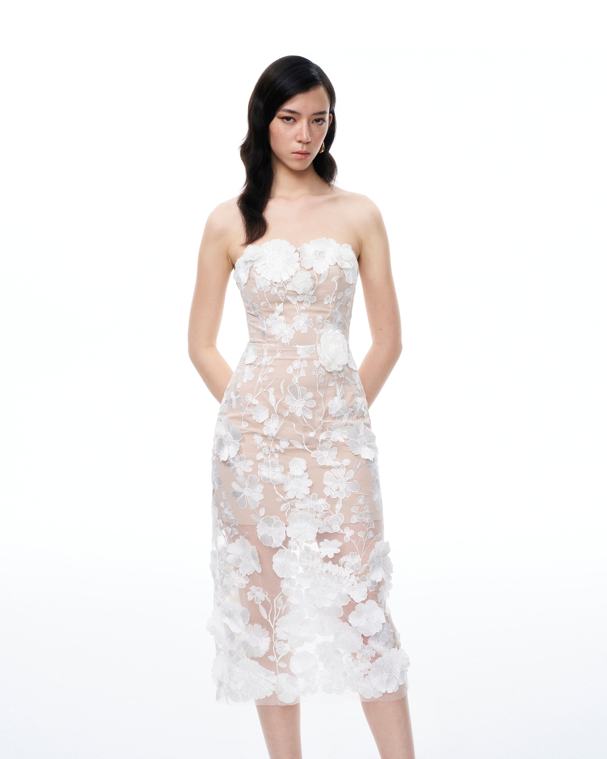 Lysandra 3D Floral Embroidered Maxi Dress - White