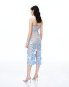 Evander 3D Floral Embroidered Maxi Dress - Blue