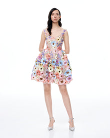 Aurora 3D Floral Embroidered Mini Dress - Pastel Multi