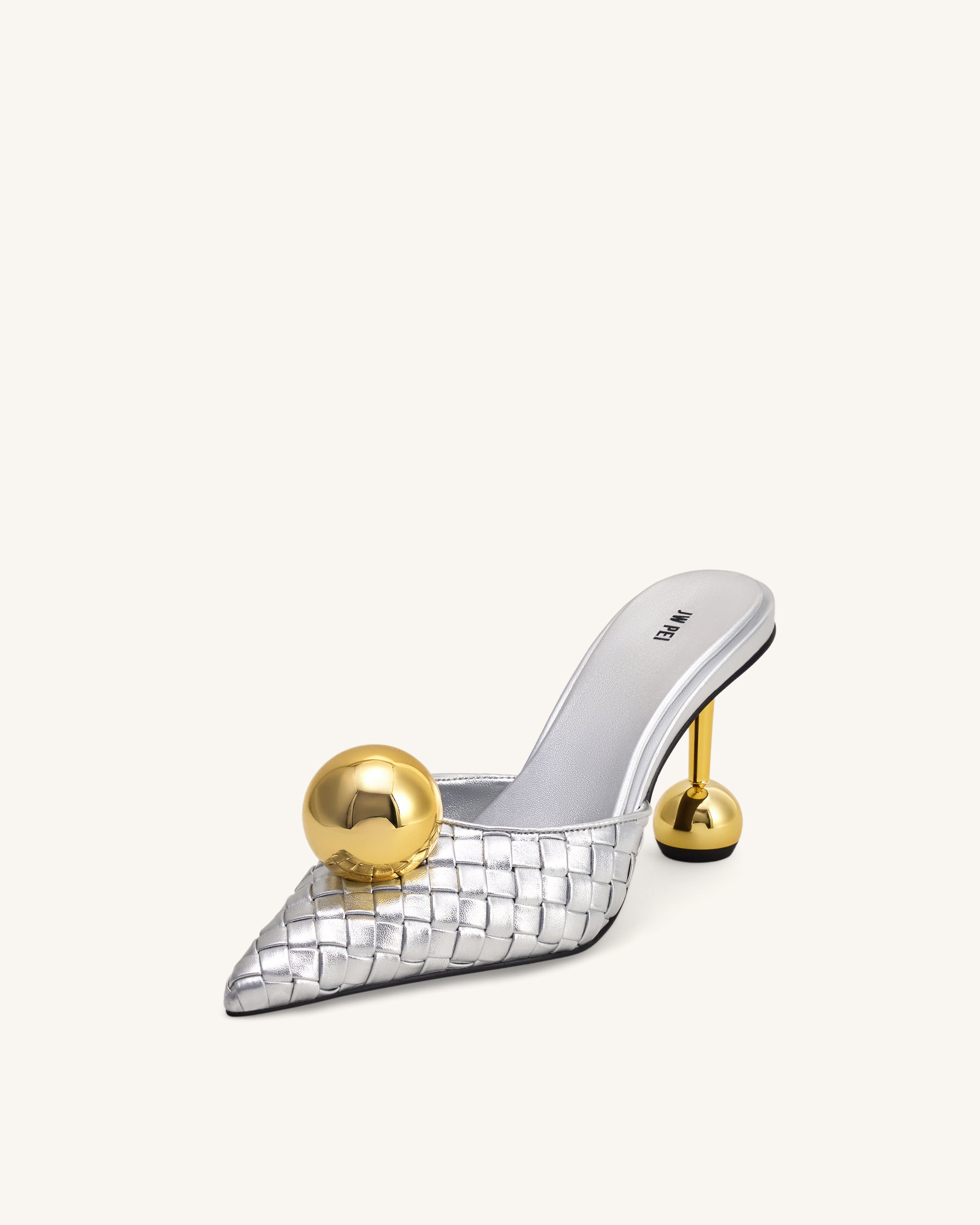 Sofia Woven Sphere Heel Mules - Silver & Gold
