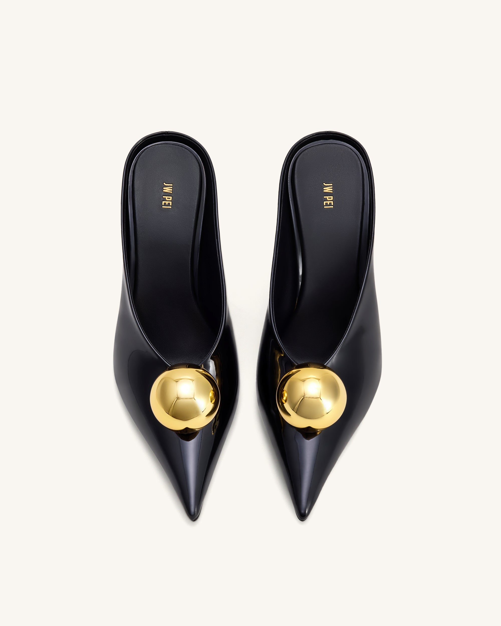 Sofia Angled Vamp Heel Mules - Black & Gold