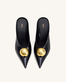 Sofia Angled Vamp Heel Mules - Black & Gold