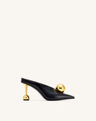 Sofia Angled Vamp Heel Mules - Black & Gold