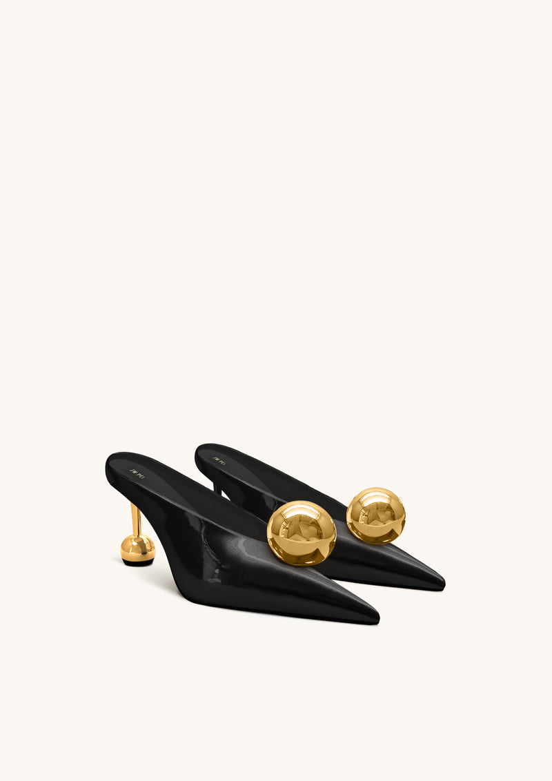 Sofia Angled Vamp Heel Mules - Black & Gold