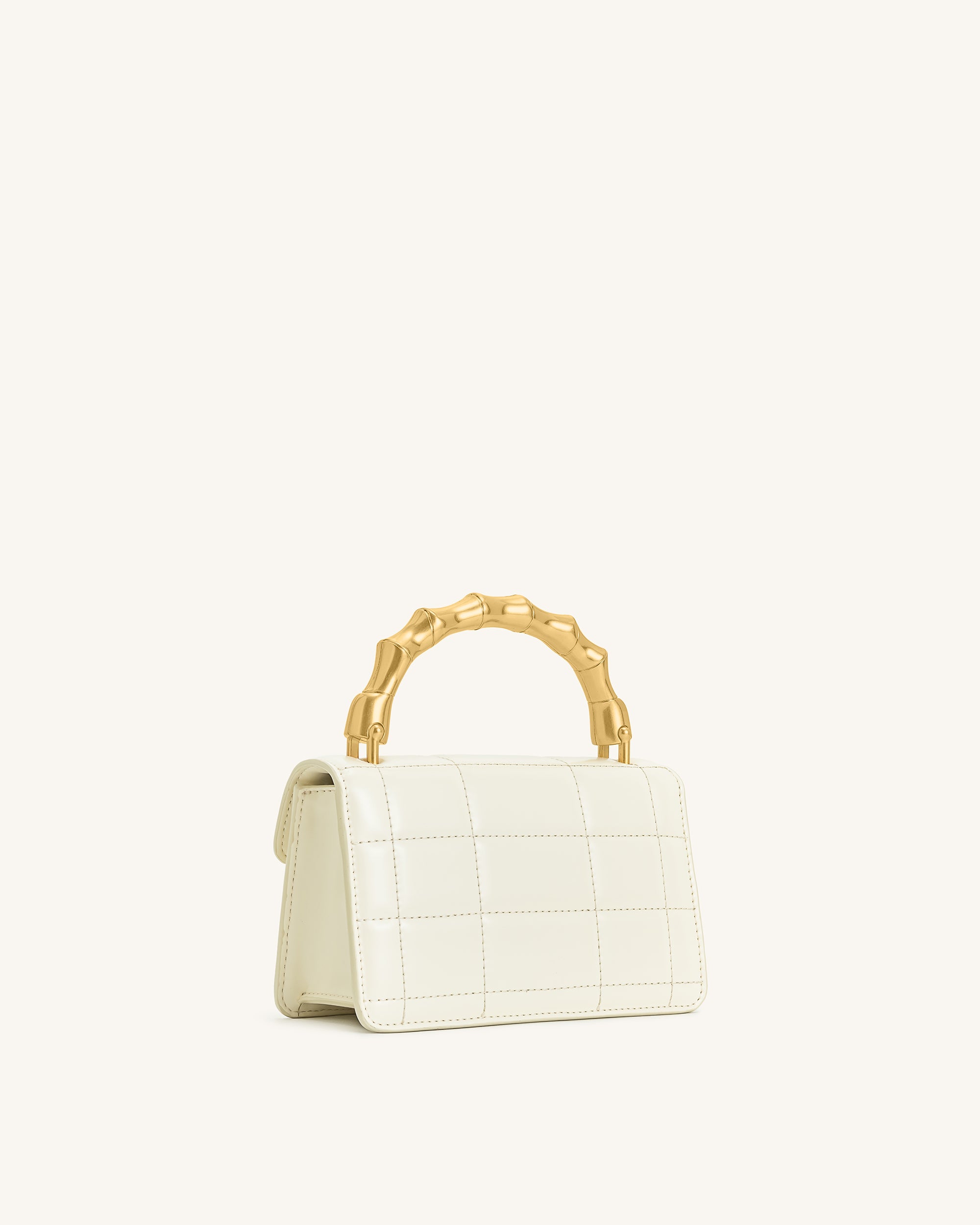 Kaia Bamboo Metal Handle Handbag - White