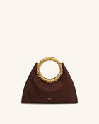 Amiya Leaf Handle Faux Suede Sculpture Bag - Mocha Brown