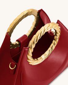 Amiya Leaf Handle Sculpture Bag - Wine Red