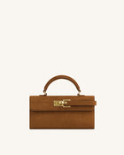 Keyla Faux Suede Top Handle Bag -  Brown