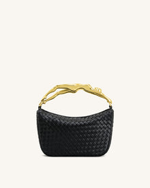 Jenny Woven Human-shaped Handle Handbag - Black