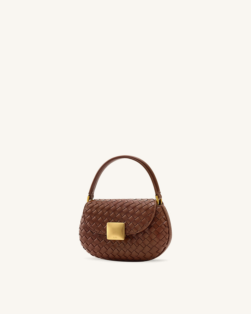 Zuri Hand Woven Round Top Handle Bag - Brown