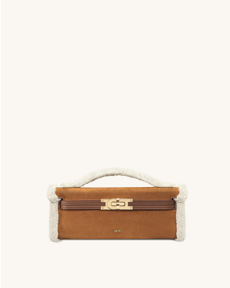 Bria Faux Suede Structured Top Handle Bag - Yellow Brown