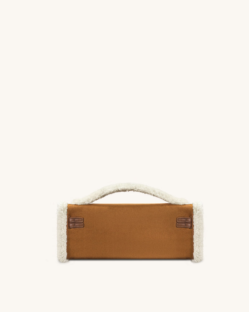 Bria Faux Suede Structured Top Handle Bag - Yellow Brown