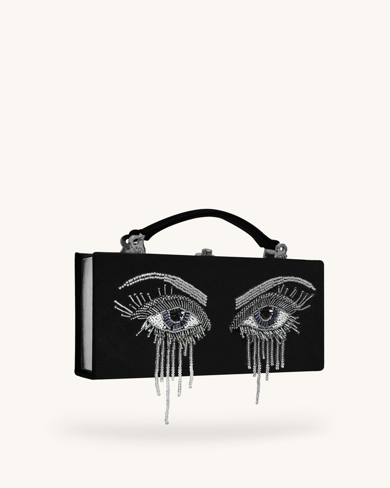 Vera Bead Decoration Rectangular Clutch Bag - Black