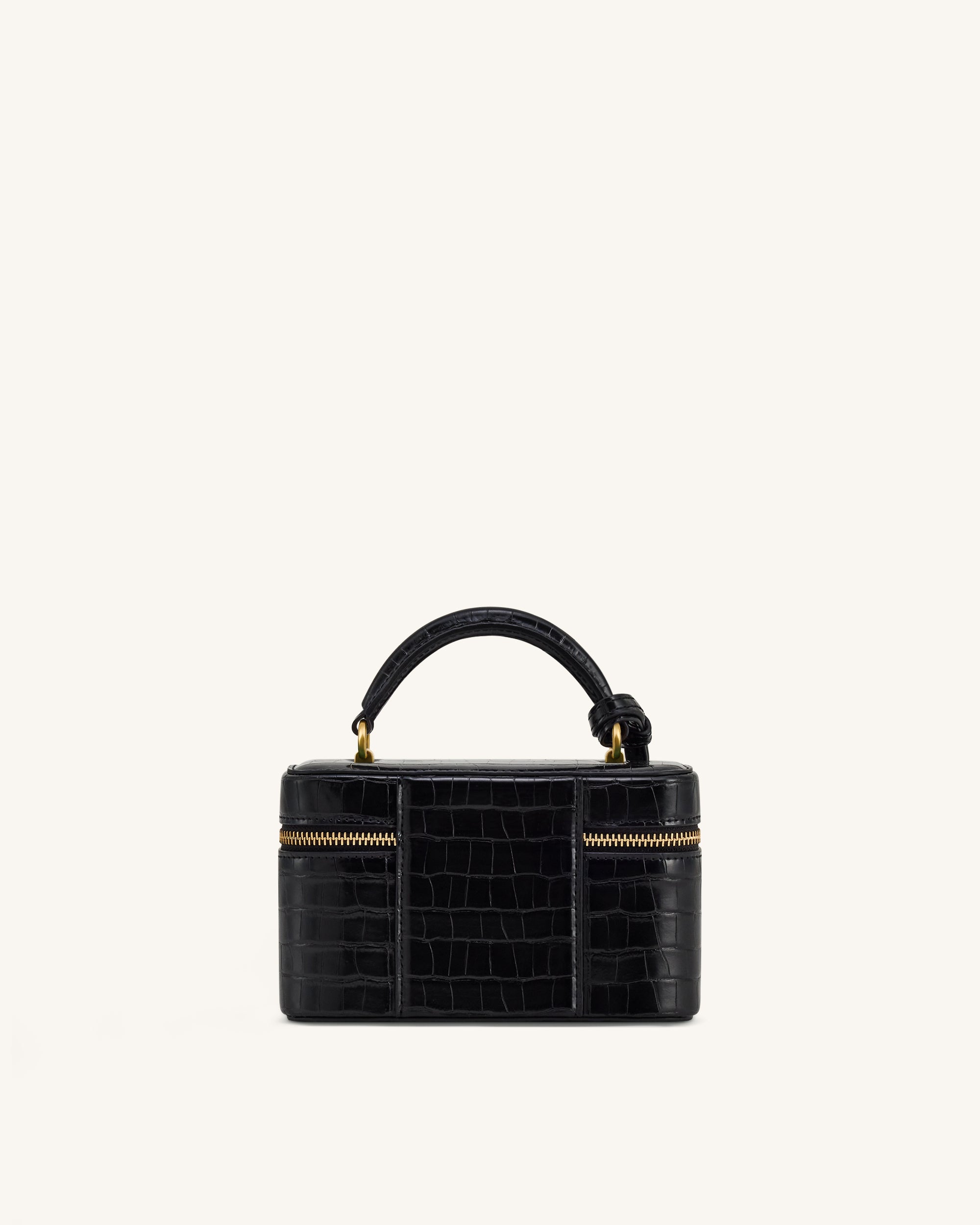 Cleo Box Shape Top Handle Bag - Black Croc