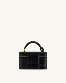 Cleo Box Shape Top Handle Bag - Black Croc
