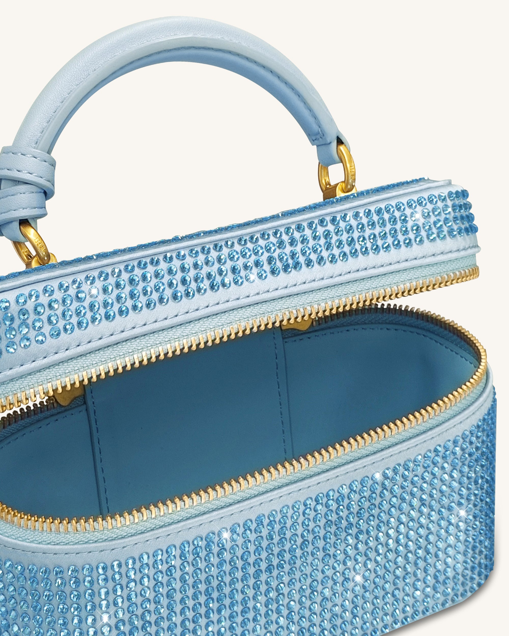 Cleo Artificial Crystal Box Shape Top Handle Bag - Blue