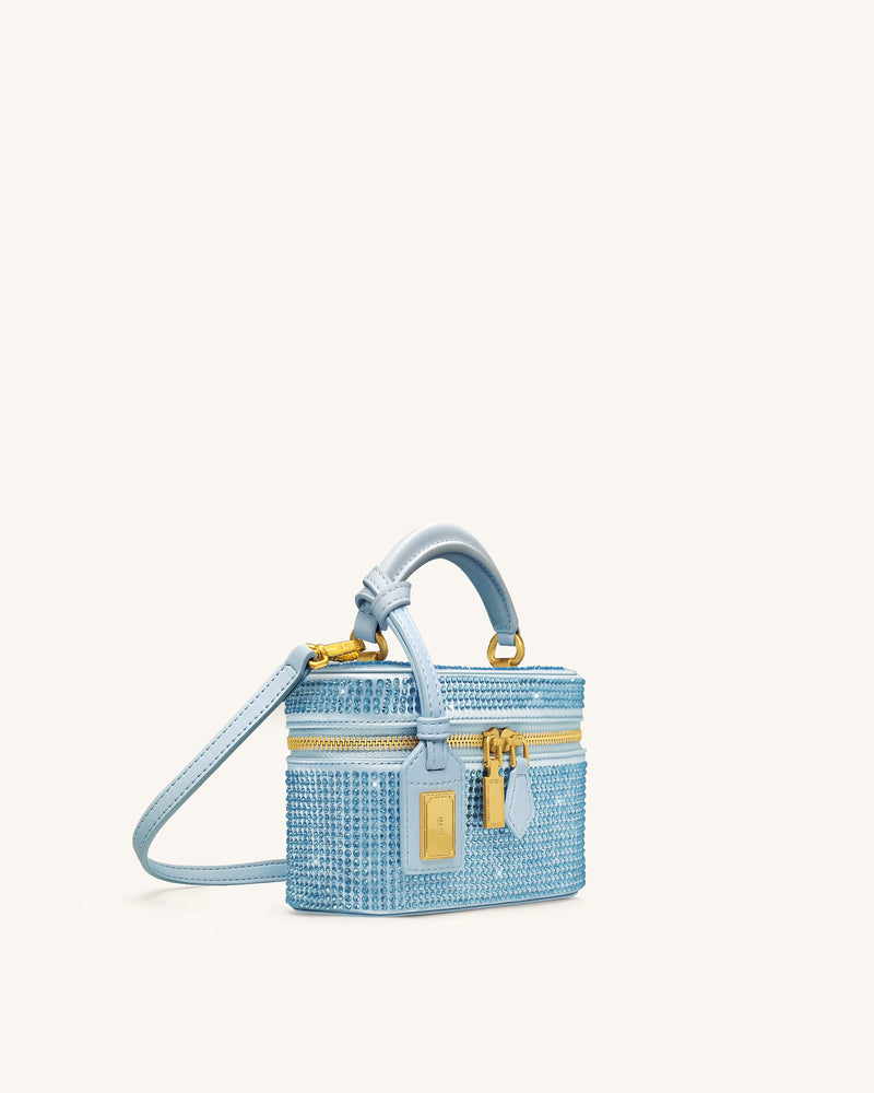Cleo Artificial Crystal Box Shape Top Handle Bag - Blue