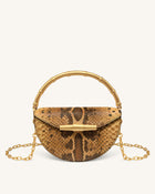 Sylvie Snake Print Half-Moon Top Handle Bag - Yellowish Brown