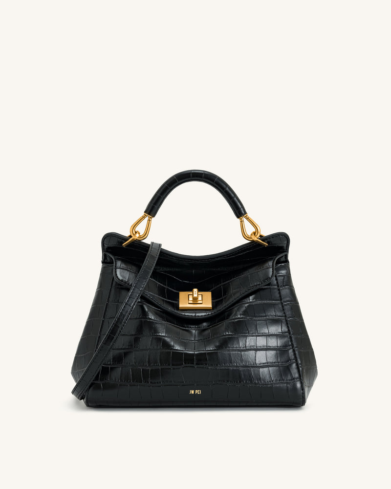 Lucia Classic Top Handbag - Black Croc