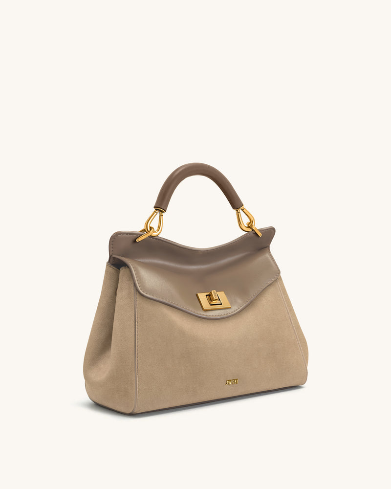 Lucia Classic Faux Suede Top Handle Bag - Taupe