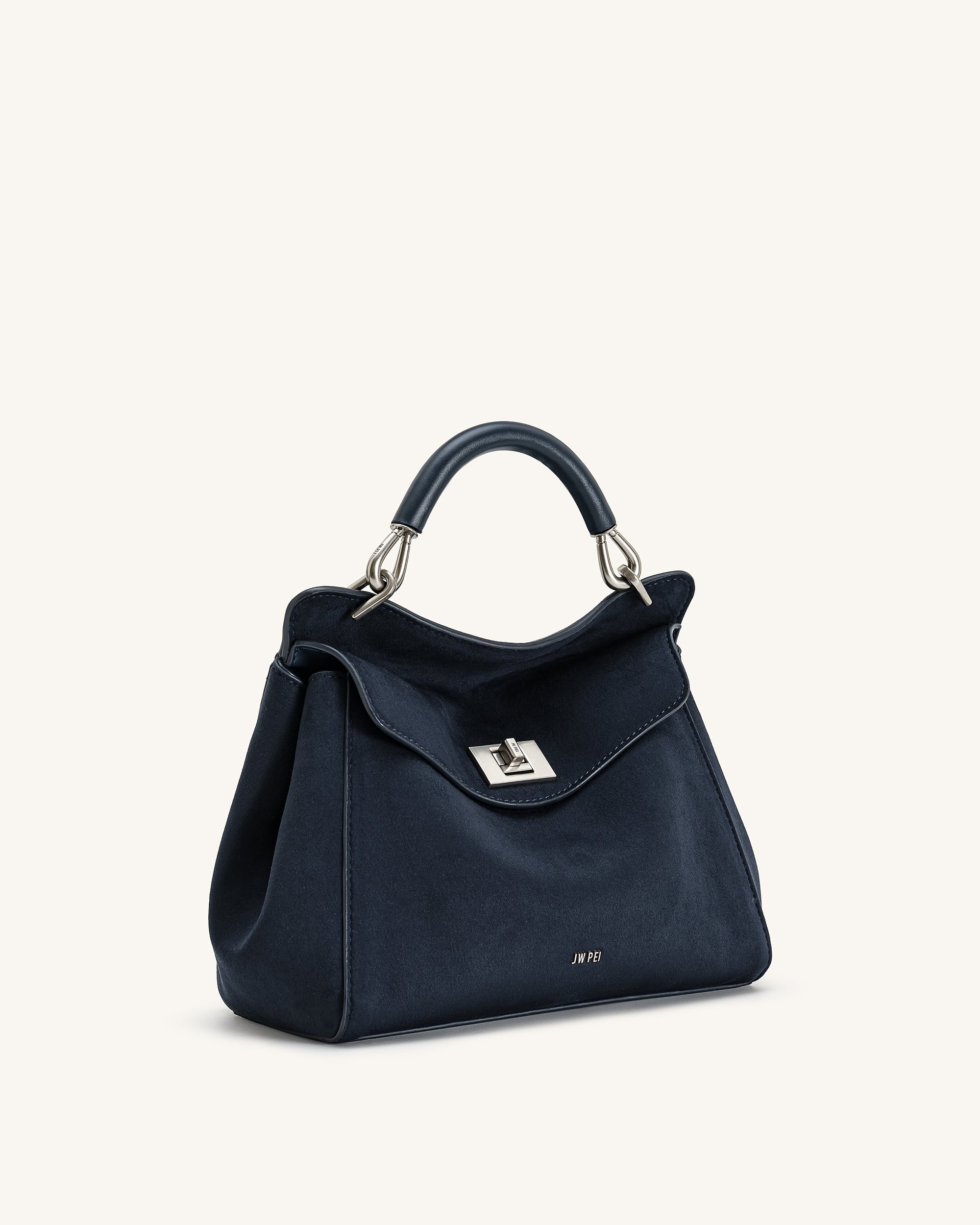 Lucia Classic Faux Suede Top Handle Bag - Navy Blue