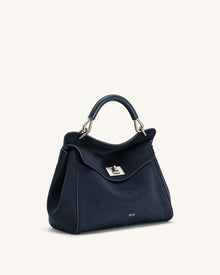 Lucia Classic Faux Suede Top Handle Bag - Navy Blue