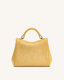 Lucia Classic Croc-Embossed Faux Suede Top Handle Bag - Yellow