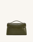 Thea Croc-Embossed Top Handle Bag - Olive Green