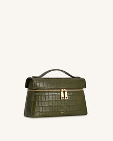 Thea Croc-Embossed Top Handle Bag - Olive Green