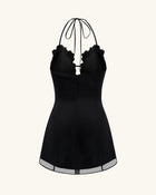 Flower Embroidered Mini Dress - Black