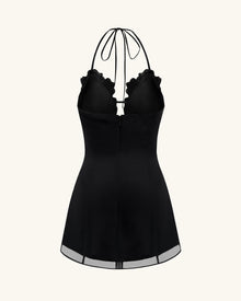 Flower Embroidered Mini Dress - Black