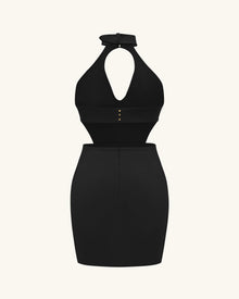 Gabriella Belted Cutout Halter Mini Dress - Black