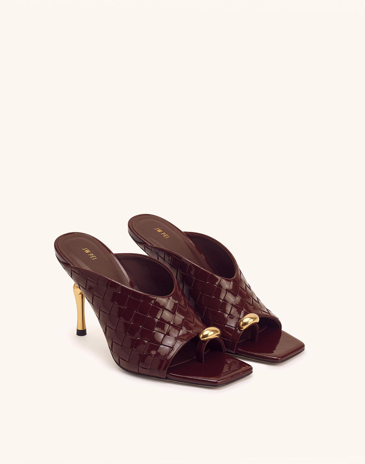 Noemi Woven Square-Toe Metal Accent Sandals - Burgundy