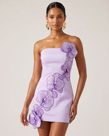 Orchid Embroidered Floral Appliqué Strapless Mini Dress - Light Purple