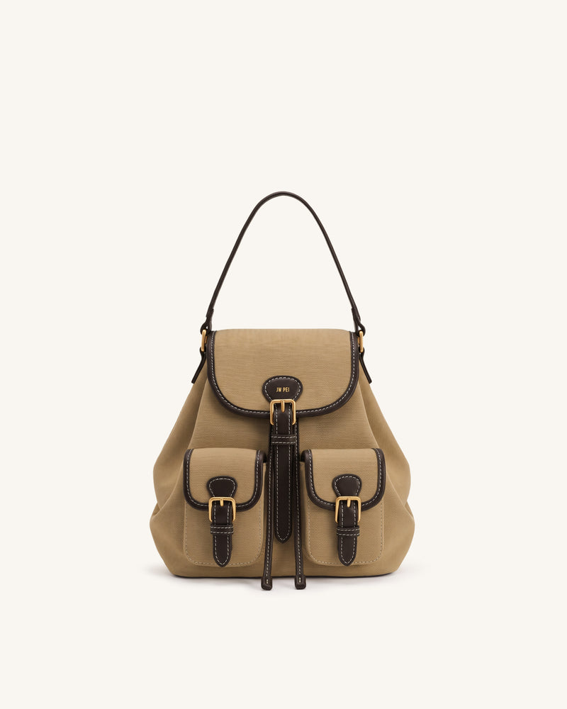 Harper Buckle Pocket Backpack - Dark Brown Canvas