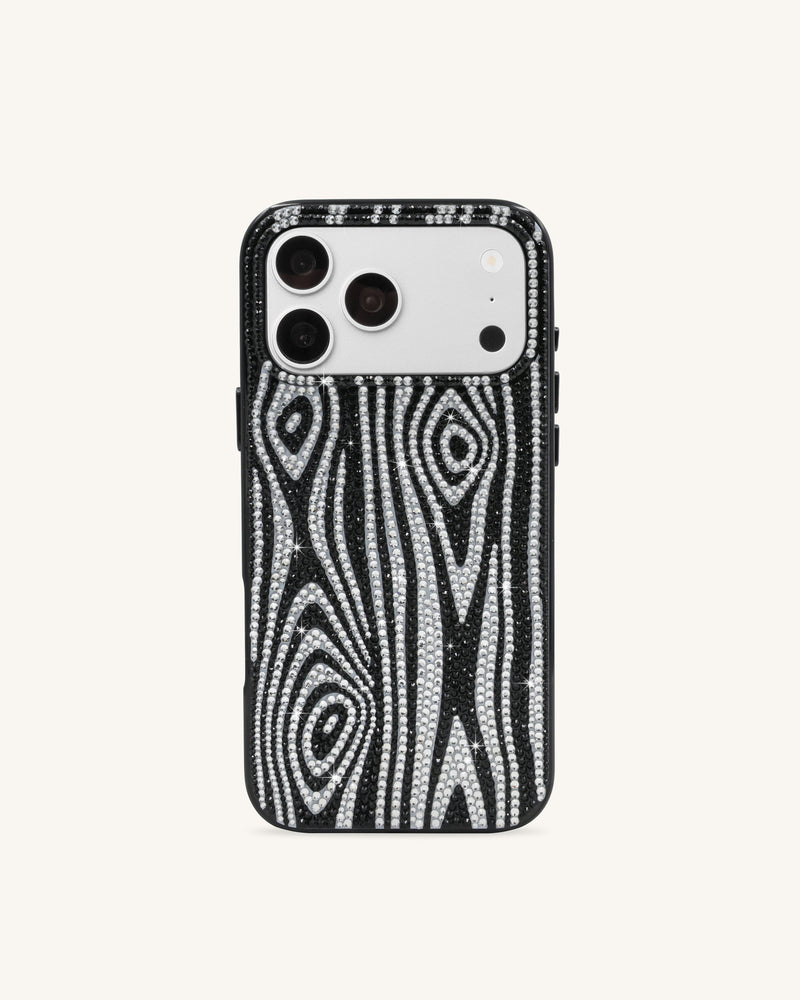 Zebra Rhinestone Phone Case - Black