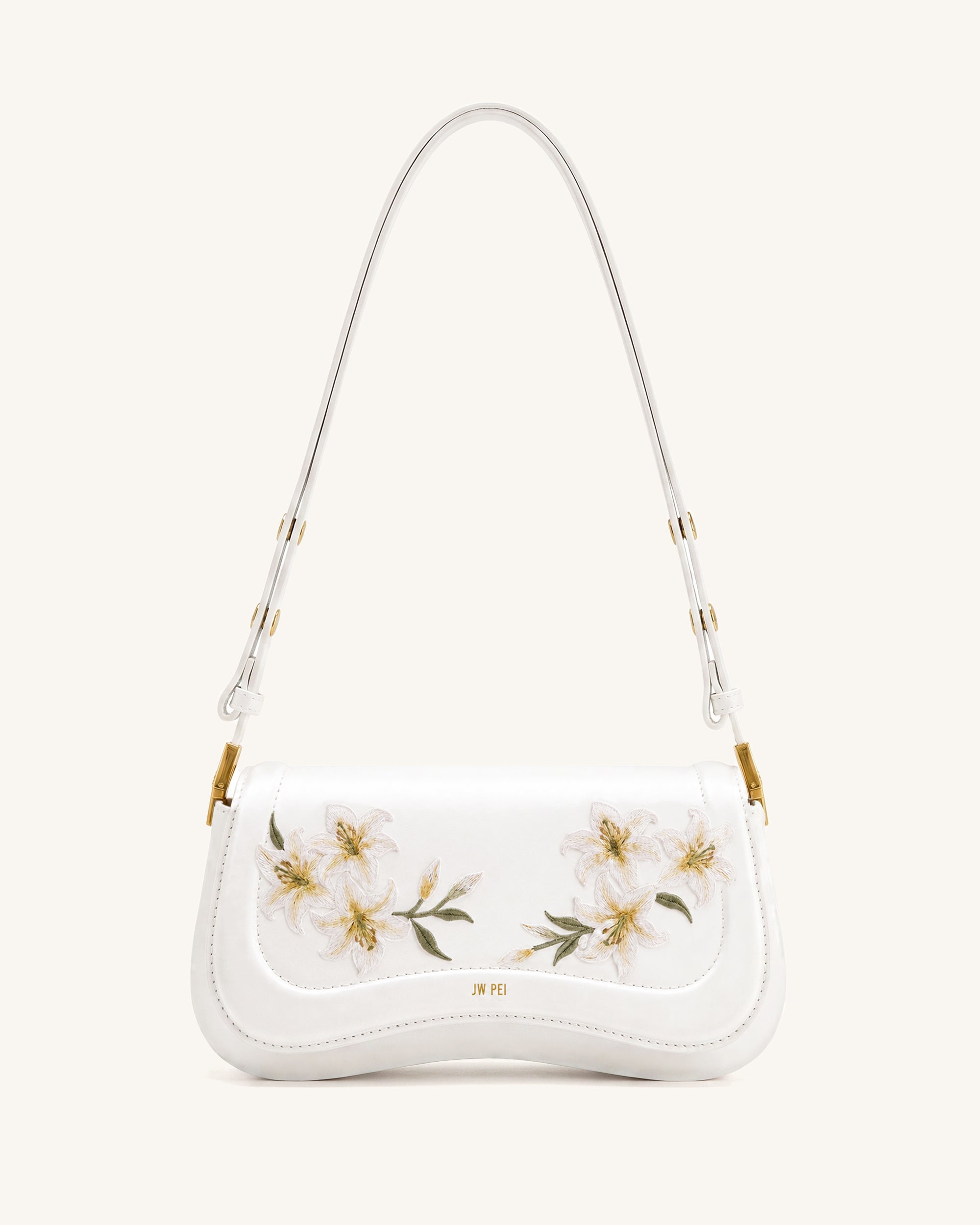 Joy Lily Embroidery Shoulder Bag - White