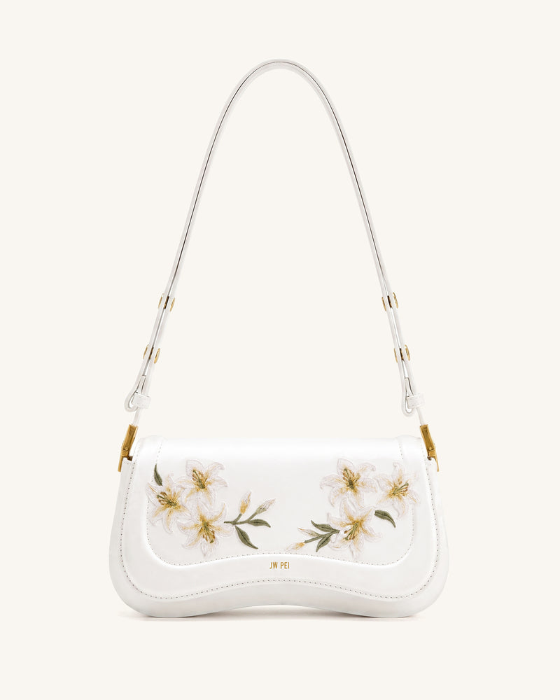 Joy Lily Embroidery Shoulder Bag - White