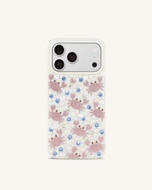 Crab Pattern Faux Pearl Phone Case - White