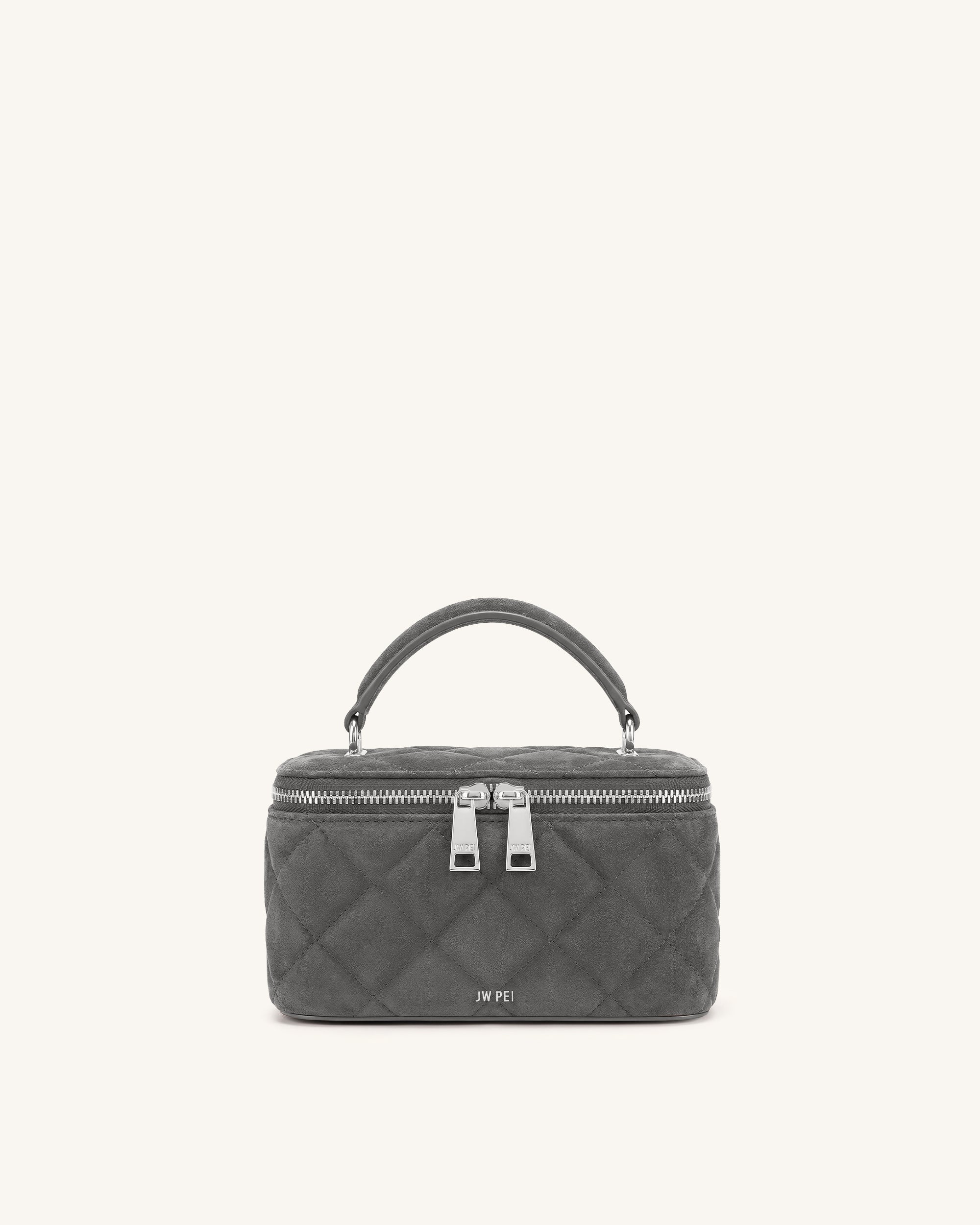 Vivienne Faux Suede Quilted Vanity Top Handle Bag - Charcoal Gray