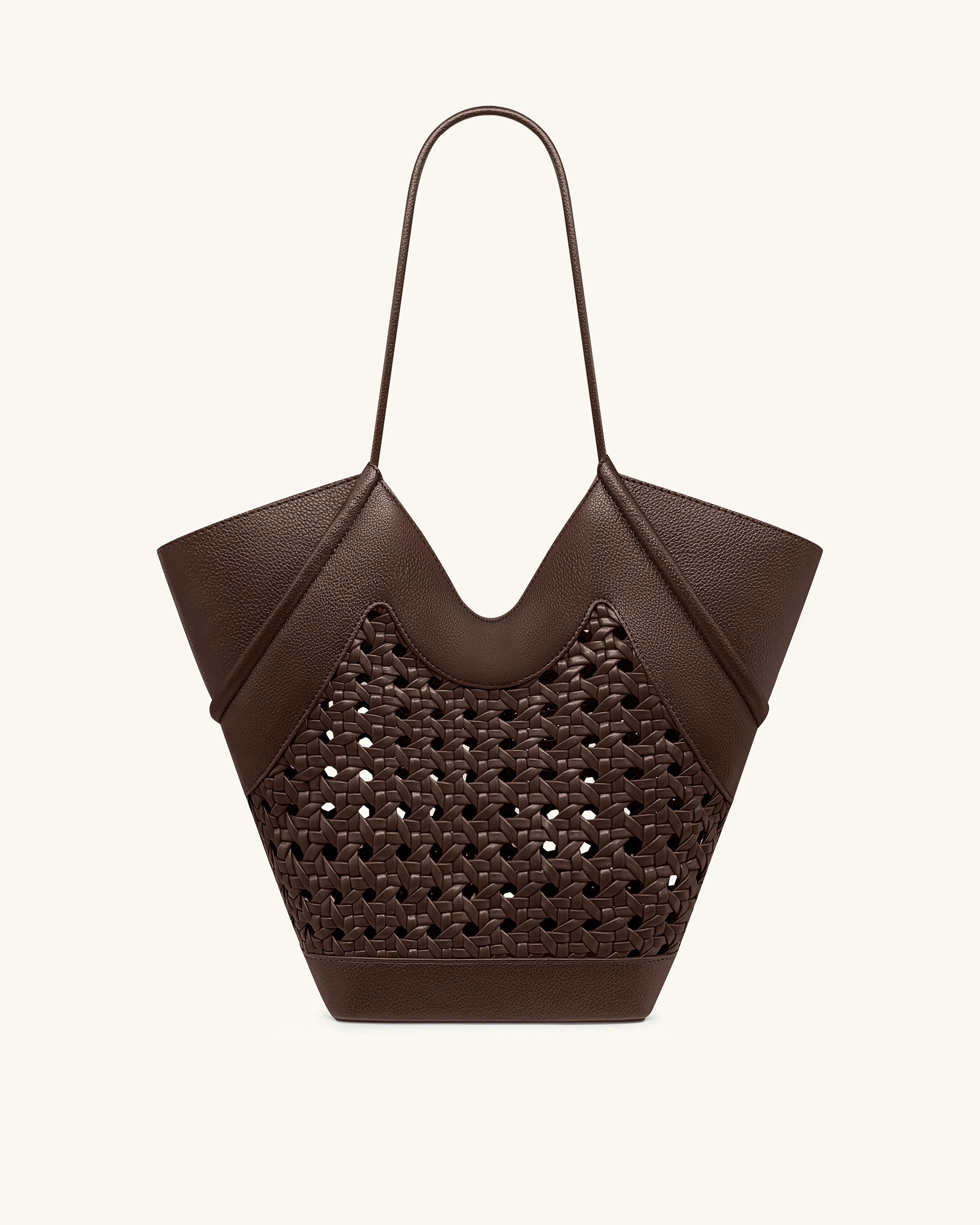 Maribel Woven Panel Tote Bag - Dark Brown