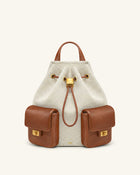 Avery Drawstring Utility Backpack – Ivory Brown Canvas