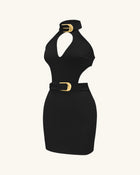 Gabriella Belted Cutout Halter Mini Dress - Black